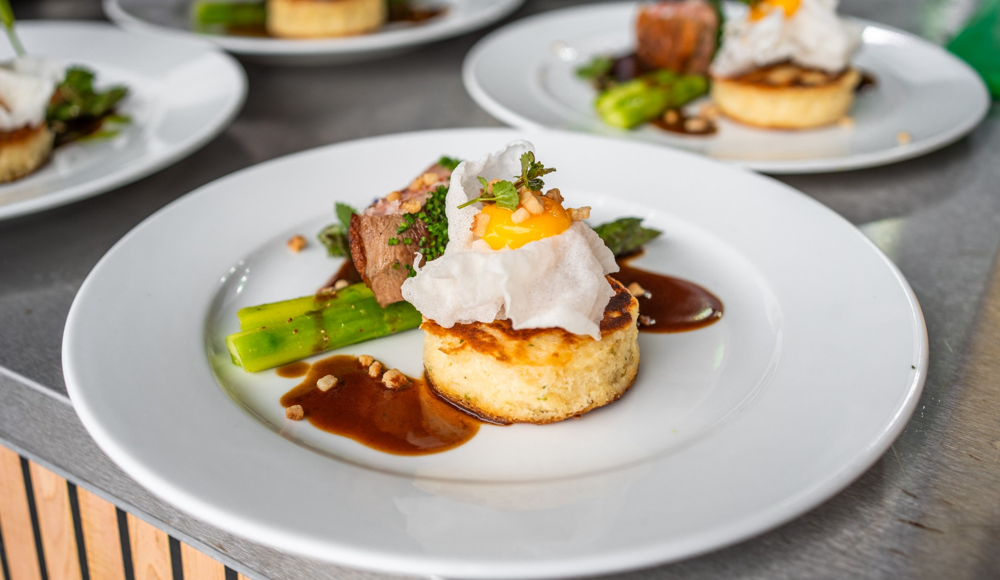 Duck Breast with Asparagus and Beer Pancake